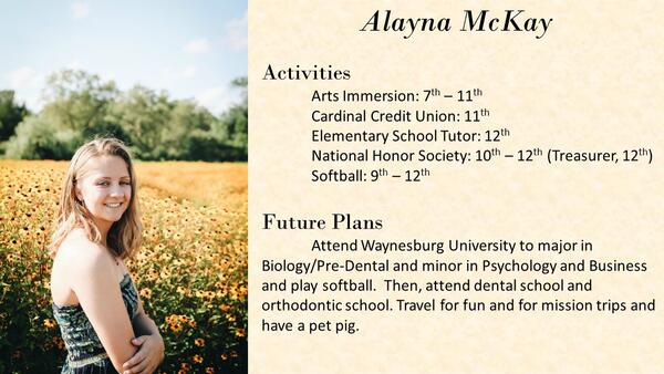 Alayna McKay  school photo and biography