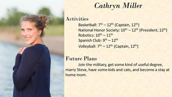 Catheryn Miller  school photo and biography