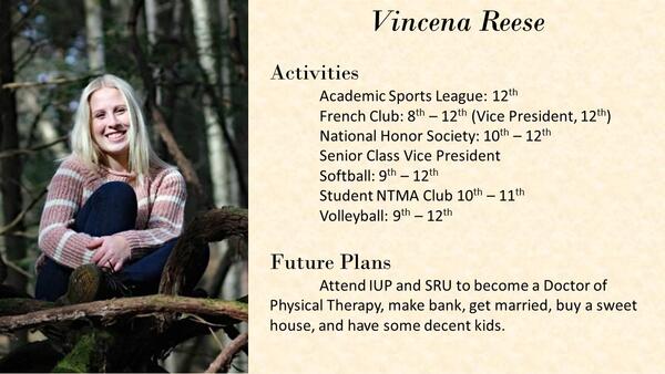 Vincena Reese  school photo and biography