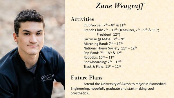 Zane Weagraff  school photo and biography