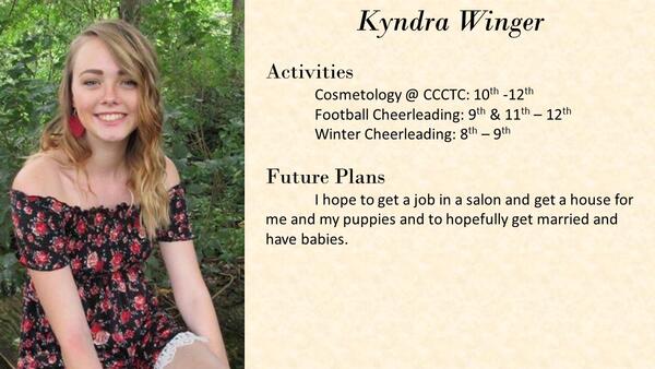 Kyndra Winger  school photo and biography