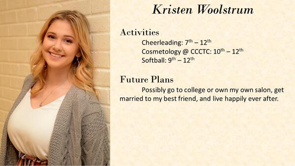 Kristen Woolstrum  school photo and biography